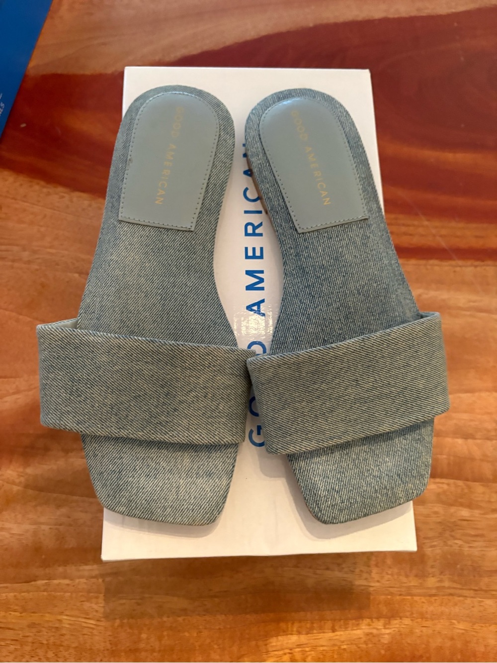 Good American Denim Slide Mules - Light Blue Denim
